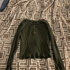 Forest Green button down crop top